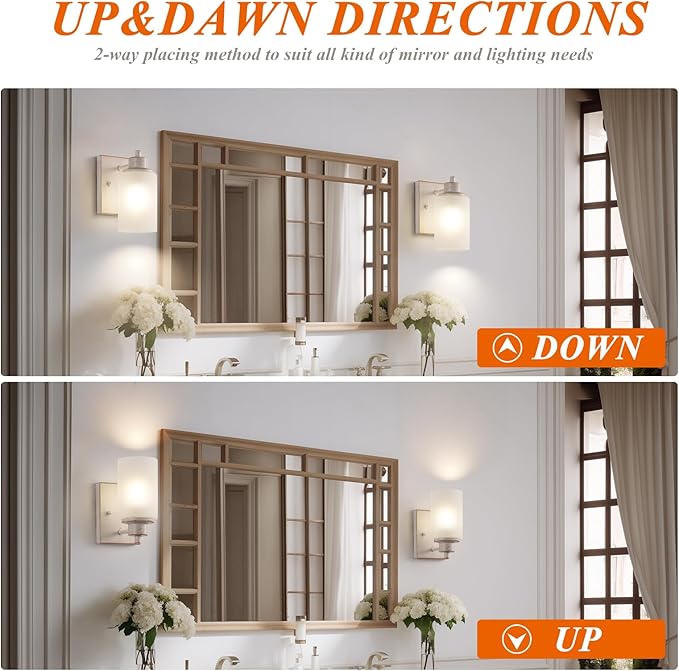 3 Pack Bath Vanity Light Fixture, Modern Indoor Wall Scone Lighting with Opal White Glass Shade, White Gold Wall Lamps
