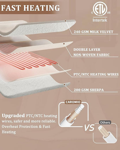 CAROMIO Heated Blanket Full Size, Waffle Weave Electric Blanket Throw with LCD Controller, Fast Heating, 10 Heat Levels & 1-12H Time Settings, ETL Certified, Machine Washable, Beige, 72" x 84"