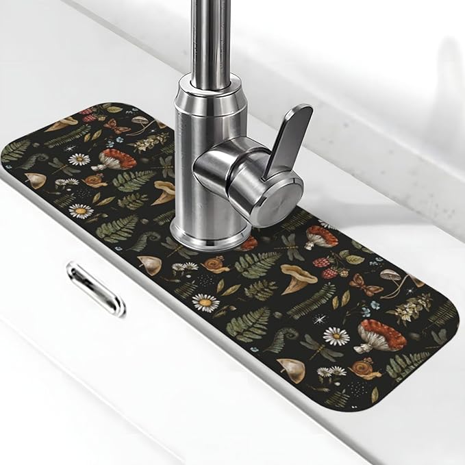 Vintage Magic Witch Mushroom Fern Witchcraft Kitchen Sink Splash Guard Faucet
