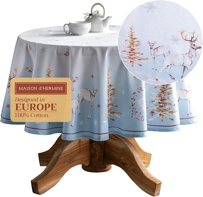 Maison d' Hermine Table Cloth Round Table 100% Cotton 69 Inches Fall Tablecloth Reusable Everyday Use for Thanksgiving Christmas Decorations Dining Farmhouse Party (Fairy Tale Forest)