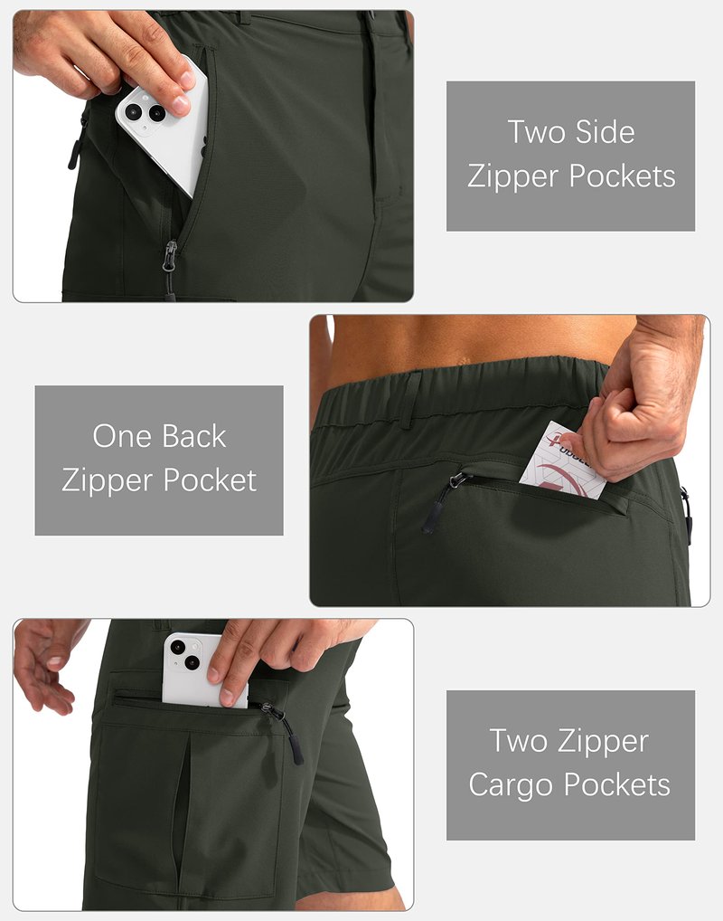 Pudolla Men's Hiking Cargo Shorts 9" Lightweight Outdoor Work Shorts for Men Travel Golf Camping Casual with 5 Zipper Pockets(Army Green XX-Large)