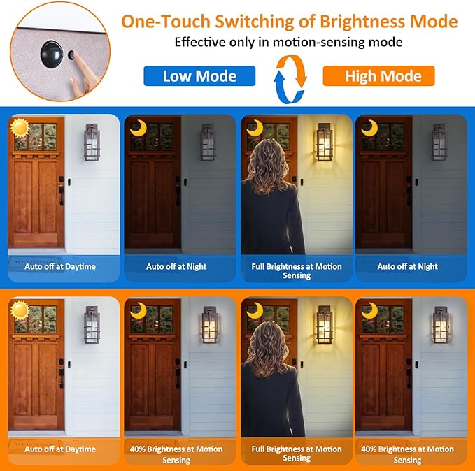 Motion Sensor Outdoor Wall Light Fixture, Dusk to Dawn Porch Light Oil Rubbed Bronze Exterior Lighting with Seeded Tempered Glass, Waterproof Outside Wall Mount Coach Lamp for House, Patio, Garage