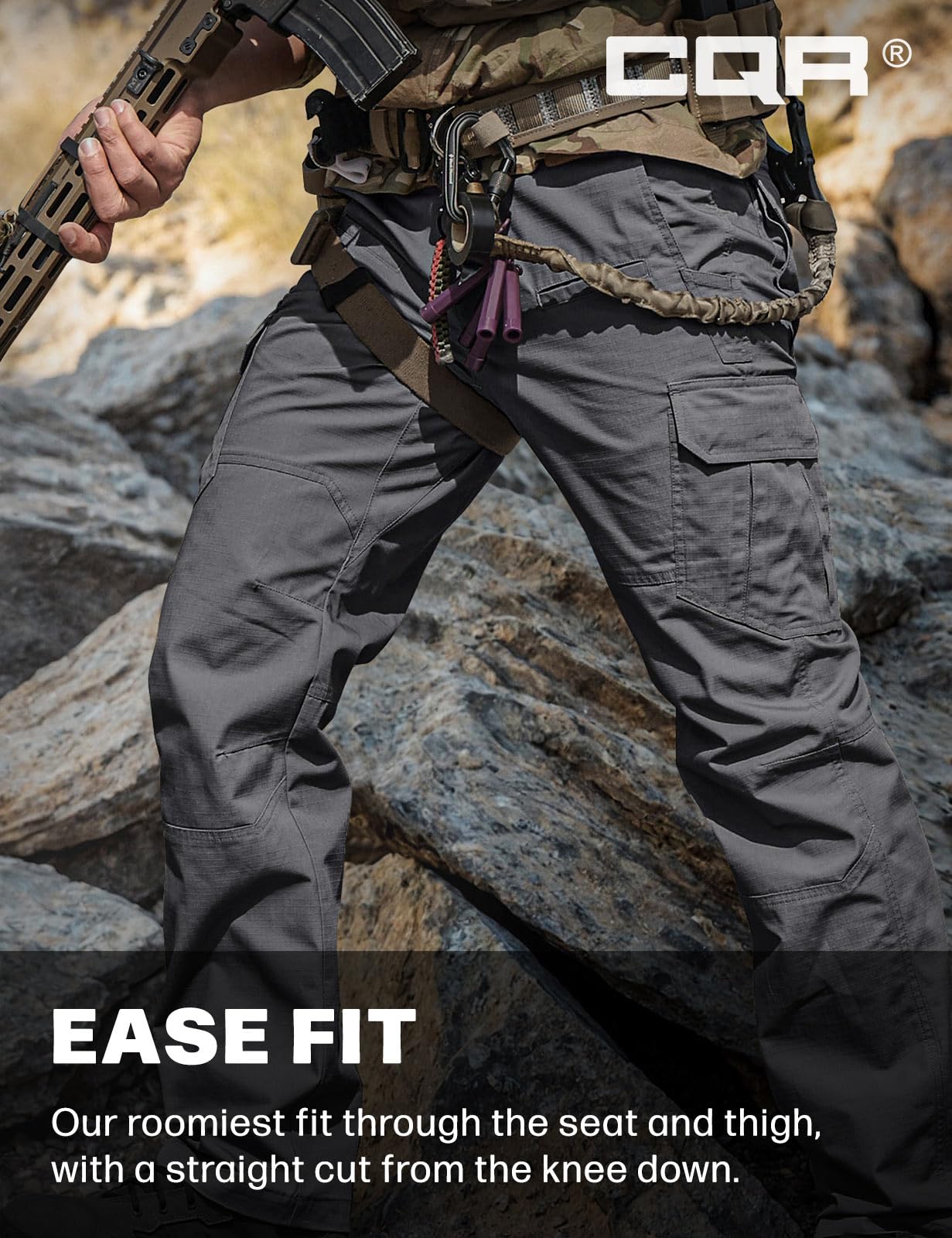 CQR Men's Tactical Pants, Water Resistant Ripstop Cargo Pants, Lightweight EDC Work Hiking Pants, Outdoor Apparel, Raider Charcoal, 38W x 34L