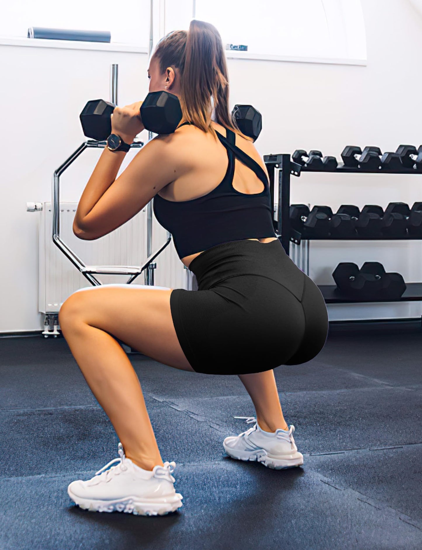 Buauty Women Workout Shorts 3.6" Butt Lifting High-Waisted Seamless Pants Scrunch Booty Athletic Gym Yoga Biker Shorts Black XS