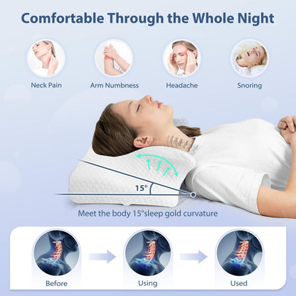 HOMCA Cervical Pillow, Ergonomic Memory Foam Pillow for Neck and Shoulder Pain Relief with Cooling Ice Silk Pillowcase, Orthopedic Neck Bed Pillow for Side, Back and Stomach Sleepers