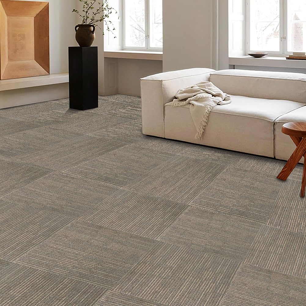 Petgrow Commercial Carpet Tiles, 24" x 24" Squares, 18 Tiles,Non-Slip Soft Floor Carpet for Office, Bedroom, Living Room, Kitchen (1Box, Beige)