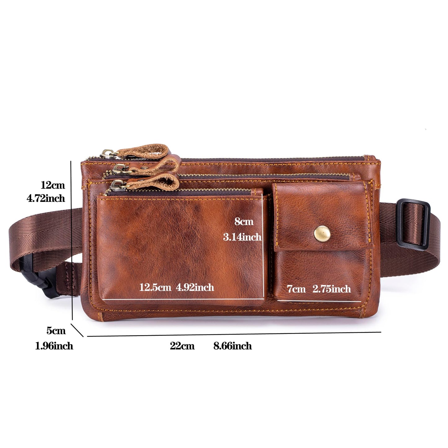 Myunxui Genuine Leather Fanny Pack Waist Bag for Men Women Clutch Bag Hip Bum Travel Pouch Sling Crossbody Chest Bags Shoulder Daypack Multiple Pockets Waist Pack Brown