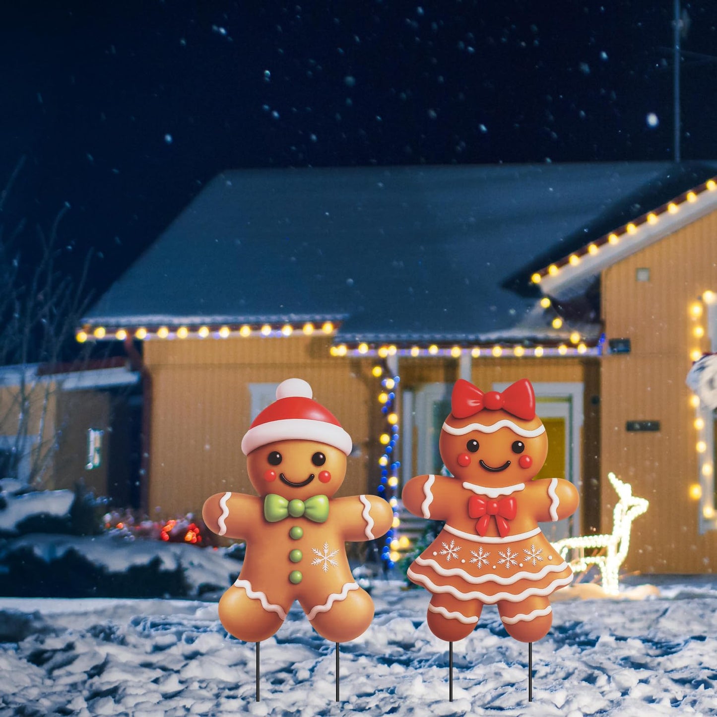 2 Pcs Metal Gingerbread Christmas Decorations Yard Sign Yard Stakes Outdoor Gingerbread Christmas Decorations for Holiday Xmas Winter Ornament Lawn Pathway