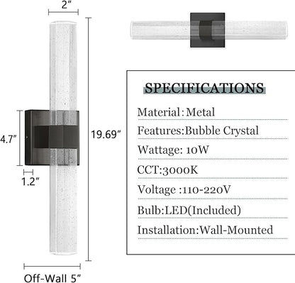 Black LED Wall Sconce Lights Warm Light Modern Crystal Wall Lights Vanity Lighting Fixtures Sconces for Bathroom Living Room Bedroom Dining Room Hallway