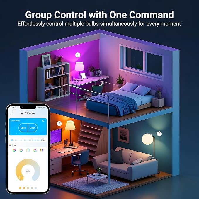 TJOY Smart Alexa Light Bulbs, Bluetooth WiFi Led Bulb Compatible with Alexa &Google Assistant, RGB Color Changing Bulbs, Music Sync, 9W(60W Equivalent), A19 E26 800LM(2.4Ghz WiFi only), 6 Pack