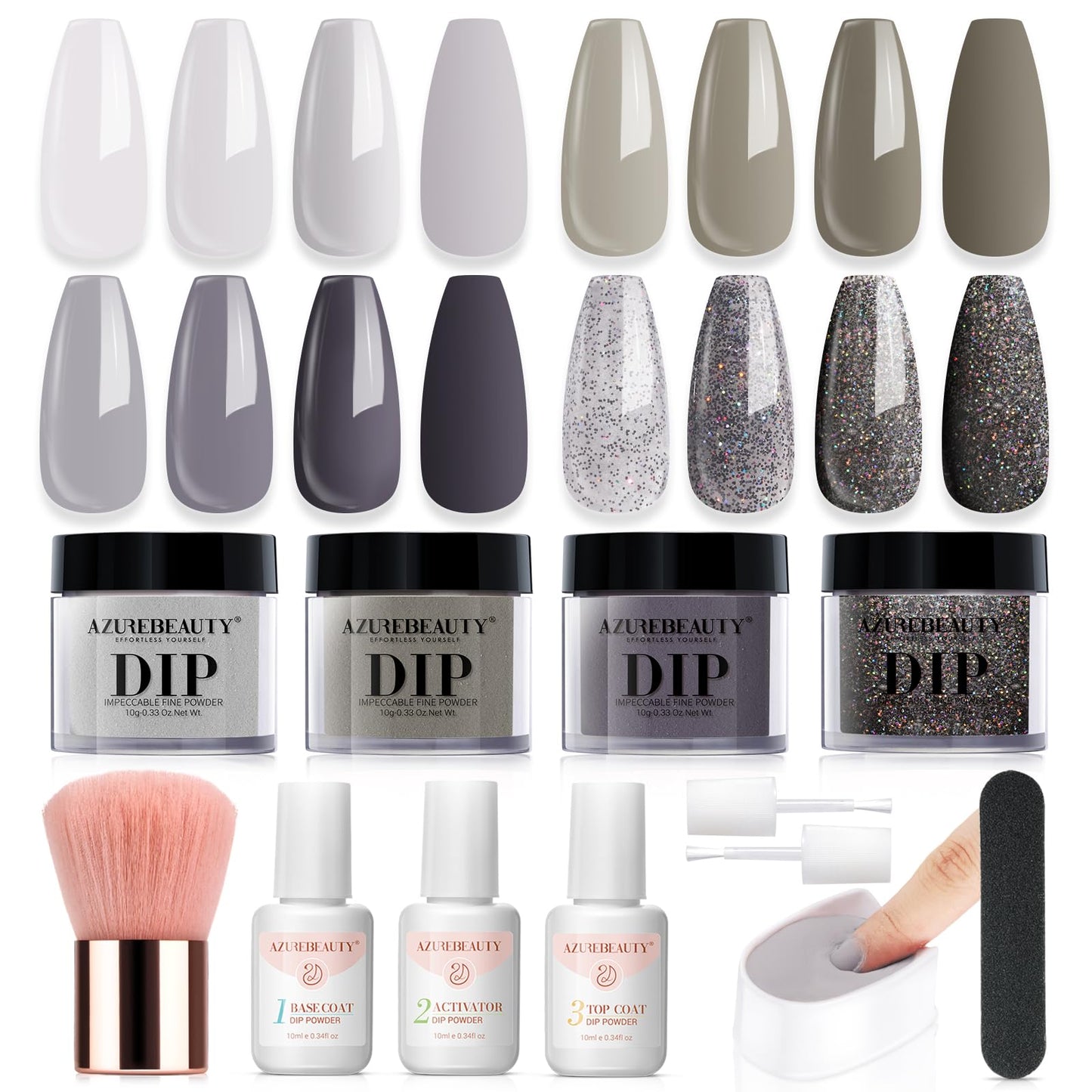 AZUREBEAUTY Dip Powder Nail Kit Starter, All Season Skin Tone Nude Brown 4 Colors Acrylic Dip Powder Liquid Set with Base/Top Coat Activator for French Nail Art Manicure DIY Salon Gifts