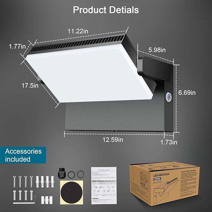 Modern Sleek Flood Lights Outdoor, 120W 5000K Dusk-to-Dawn Photocell with 360° Rotation, 14200LM IP65 Waterproof LED Security Wall Pack for Building,Yard,Driveway (4 Pack)
