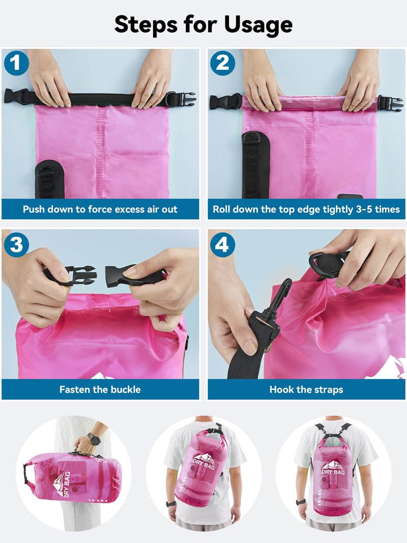 HEETA Dry Bag Waterproof for Women Men, Roll Top Lightweight Dry Storage Bag Backpack with Phone Case for Travel Swimming Boating Kayaking Paddle Board Camping Beach Accessories (Rose Red, 30L)