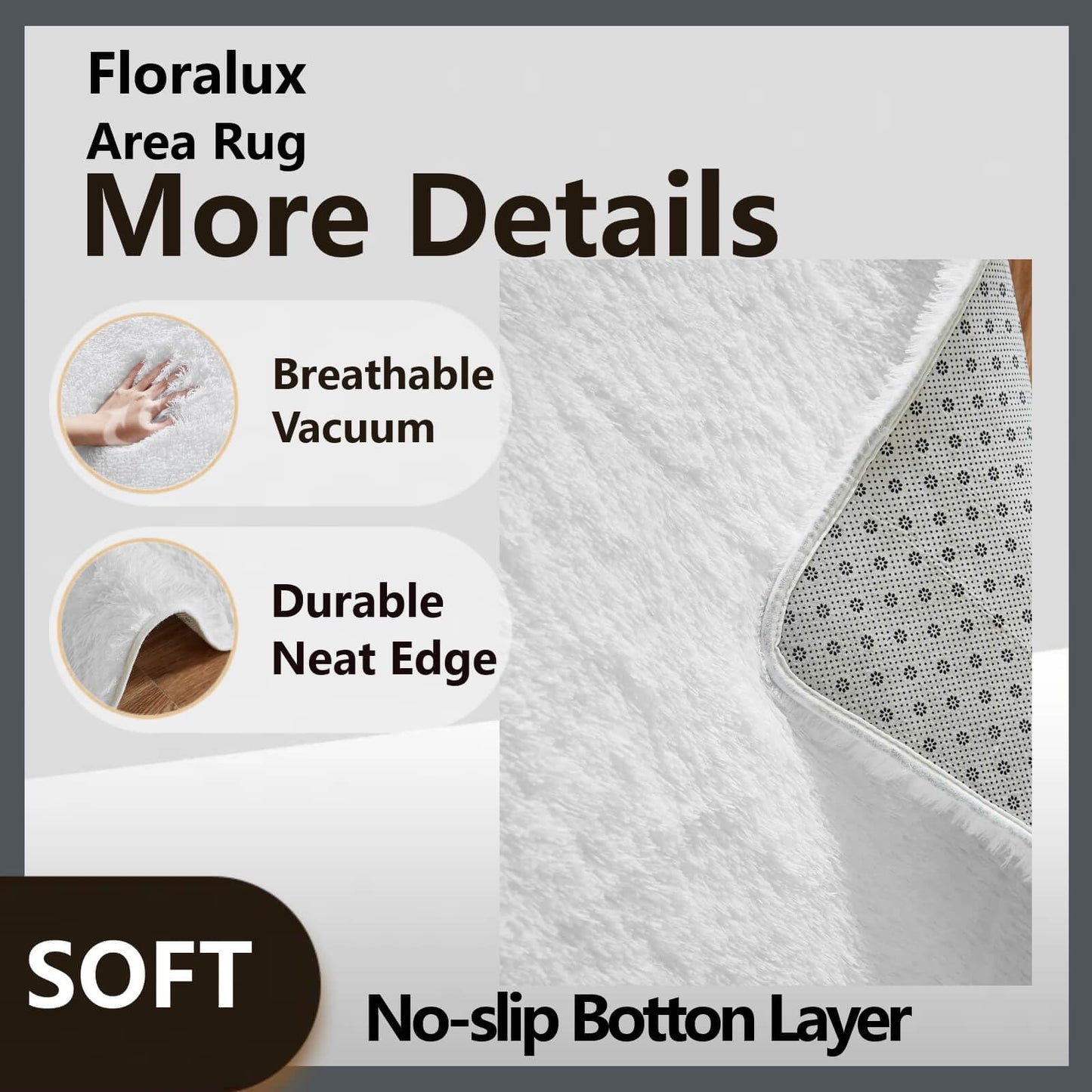 Floralux 5x7 Area Rugs for Living Room, White Shag Rug for Bedroom, Ultra Soft High-Pile Plush Indoor Carpets for Living Room, Playroom, Nursery