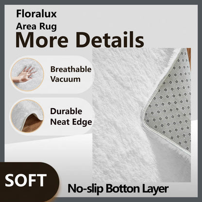 Floralux 5x7 Area Rugs for Living Room, White Shag Rug for Bedroom, Ultra Soft High-Pile Plush Indoor Carpets for Living Room, Playroom, Nursery