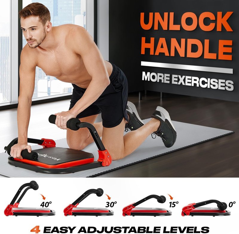 Yes4All Ab Crunch Machine For Total Body & Core Abdominal, Situp Lockable With Ergonomic Foam Handle & 2 Resistance Bands