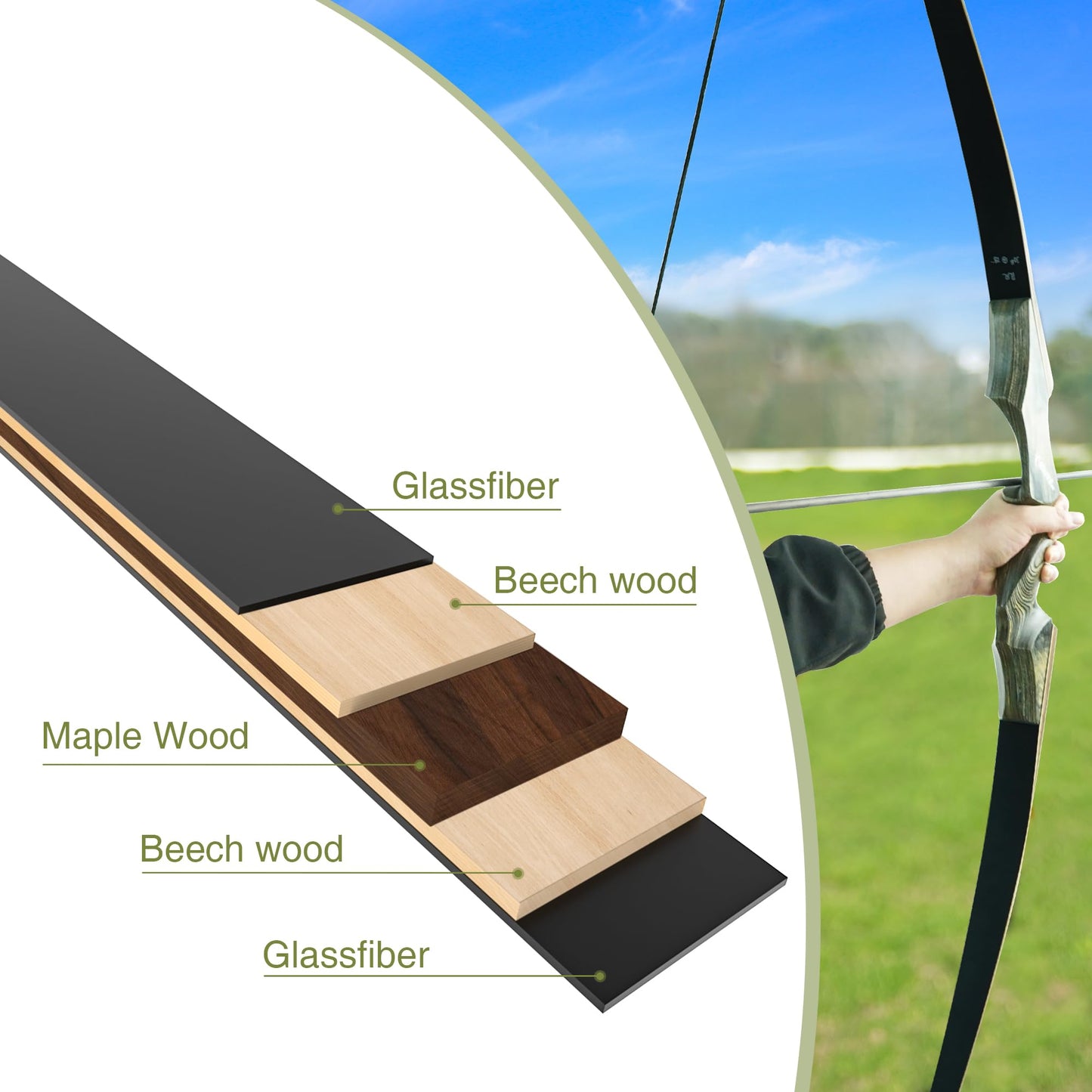 Black Hunter Takedown Longbow, GLURAK 60" Wooden Archery Bow Hunting Bow - Right Handed Longbow for Beginner Training Practice, 35lb