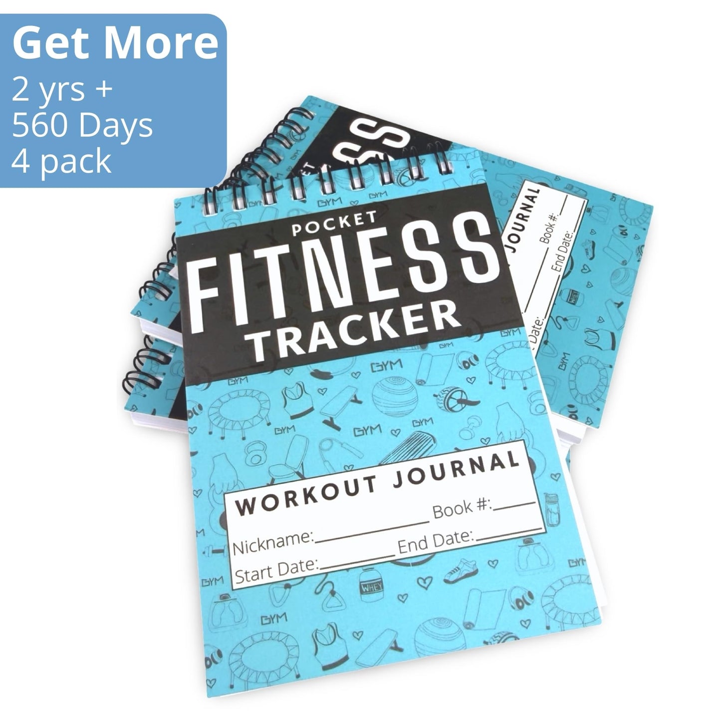 Field Equipt Gym Workout Journal & Fitness Tracker 4 Pack, Handheld Workout Log Book for Women & Men - Ideal for Weightlifting, Cardio, Athletes & Coaches On the Go (Blue)