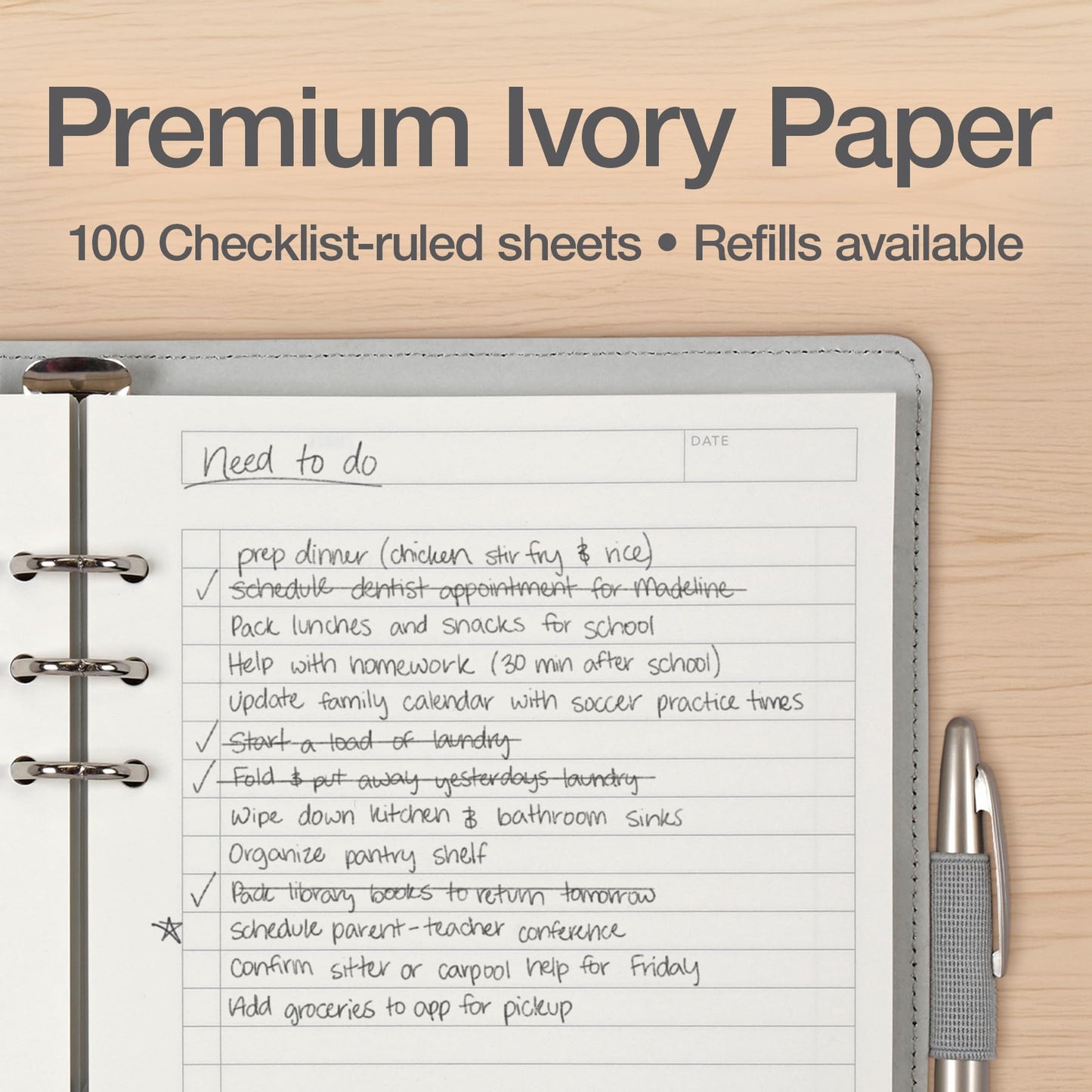 Oxford 6-Ring Professional Notebook, 7 x 9 Inch, Refillable Notebook, Writing Journal, Ivory Paper, 100 Sheets, Blush Pink Faux Leather Cover (90005)