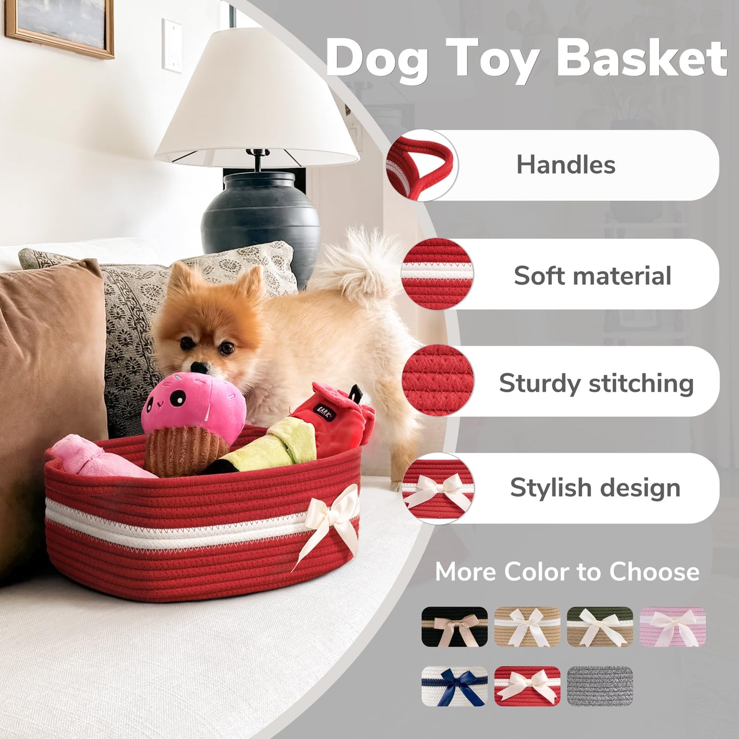 CHICVITA Small Storage Basket for Gifts, Gift Baskets Empty, Baby Basket for Toys, Towels, Decorative Woven Rope Baskets for Living Room, Red, 13"x 10"x 5"