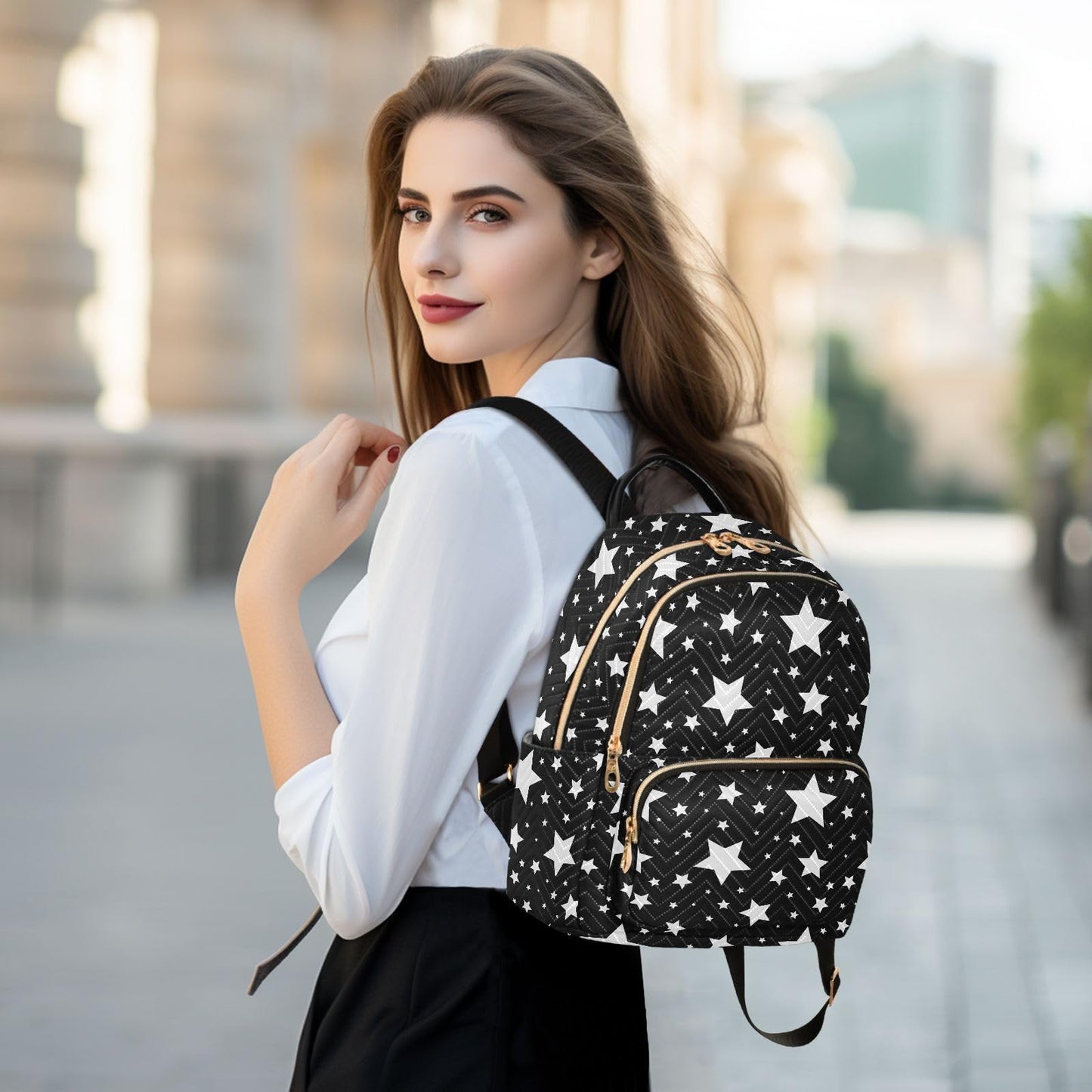 Sletend Mini Backpack Star Black White Fashion Backpack Purse for Women,Handbag Shoulder Bag Casual Daypack, Ladies Gift for College Work (S)