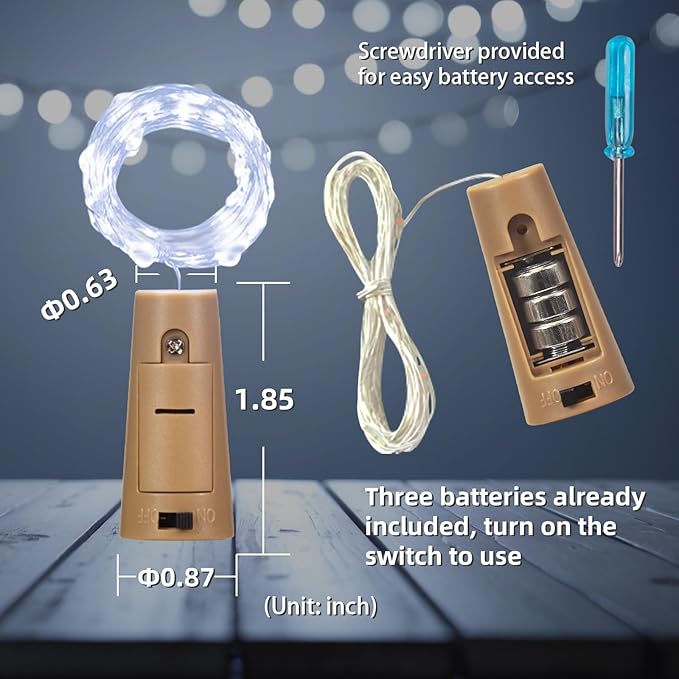 10 Pack Bottle Lights with Cork, 20 LED 7ft Cool White Copper Wire String Lights for Wine Bottles, Battery Operated Decorative Fairy Lights for DIY, Home, Party, Wedding Decor (Cool White)
