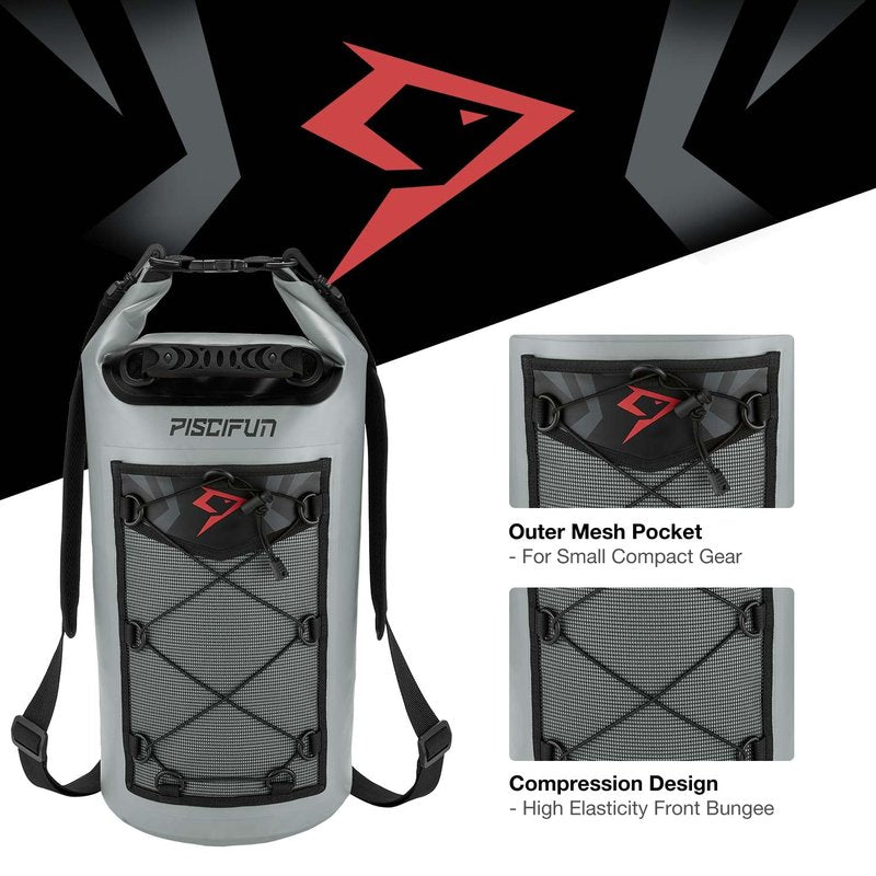 Piscifun Dry Bag, Waterproof Floating Backpack 10L with Waterproof Phone Case for Boating, Kayaking, Fishing, Grey 10L