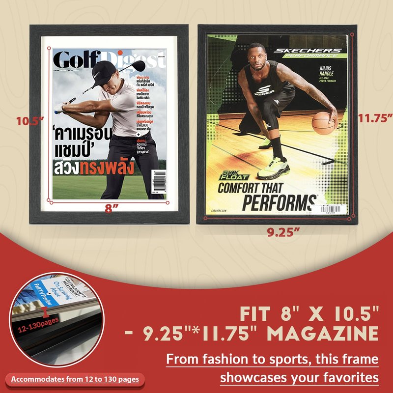 JupDec Sports Magazine Frame 4 Pack, Premium Wood Display Case for 8" x 10.5" Magazines, Wall Mount or Tabletop Stand, Layered Design with Positioning Mat, Perfect for Sports, Fashion & Home Decor