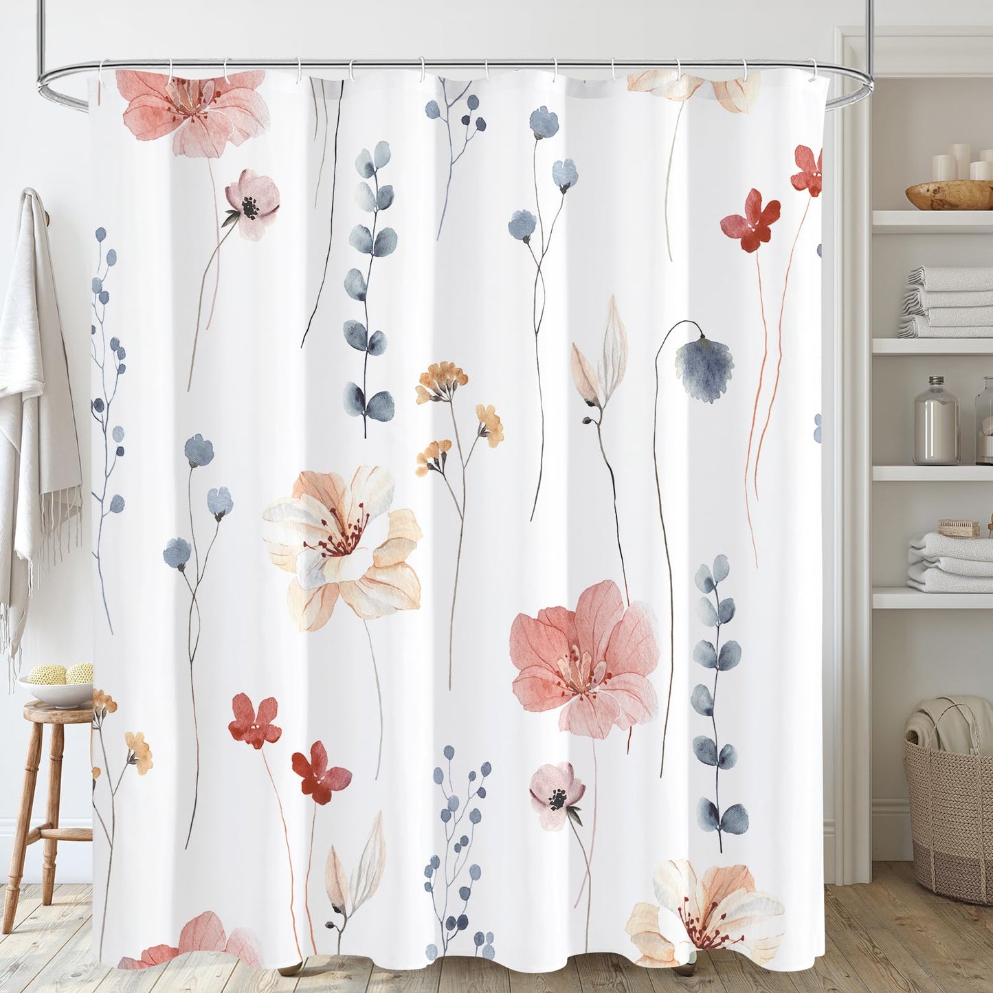 Gibelle Non Slip Bath Mat, Bathroom Set with Shower Curtain and Rug and Accessories, Bath Curtain 72" W x 72" L, Bath Rug 18" W x 26" L