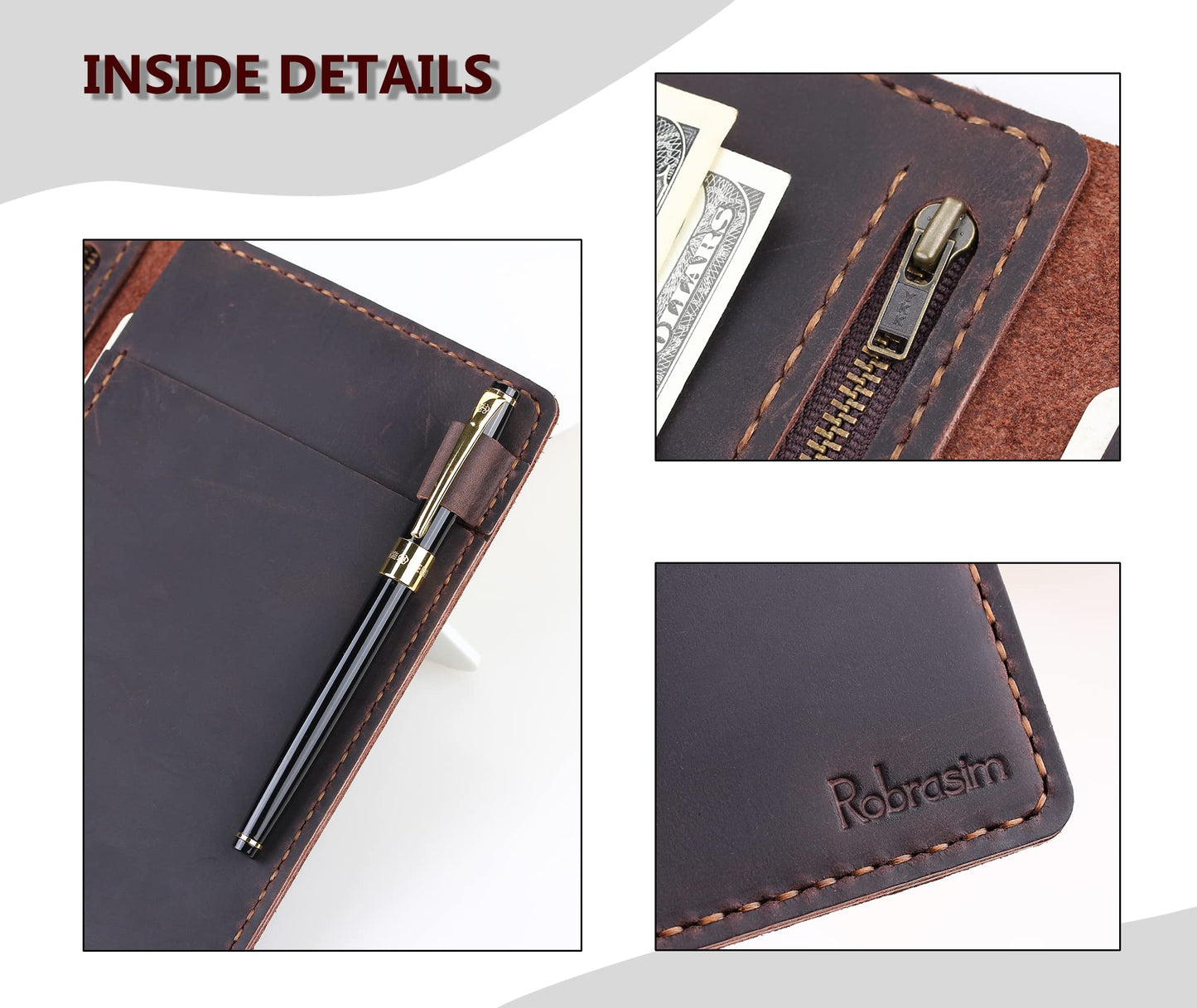 Server Book Organizer with Zipper Pocket, Genuine Leather Restaurant Guest Check Presenters Card Holder for Waitress, Waiter Accessories Fit Server Apron - Coffee