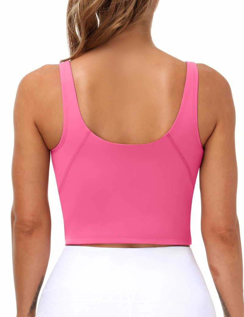 Women’s Longline Sports Bra Wirefree Padded Medium Support Yoga Bras Gym Running Workout Tank Tops(Bright Pink, Medium)