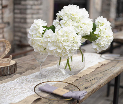 Kimura's Cabin 6pcs Fake White Flowers Artificial Silk Hydrangea Flowers Bouquets Faux Hydrangea Stems for Home Table Centerpieces Wedding Party Decoration (White)