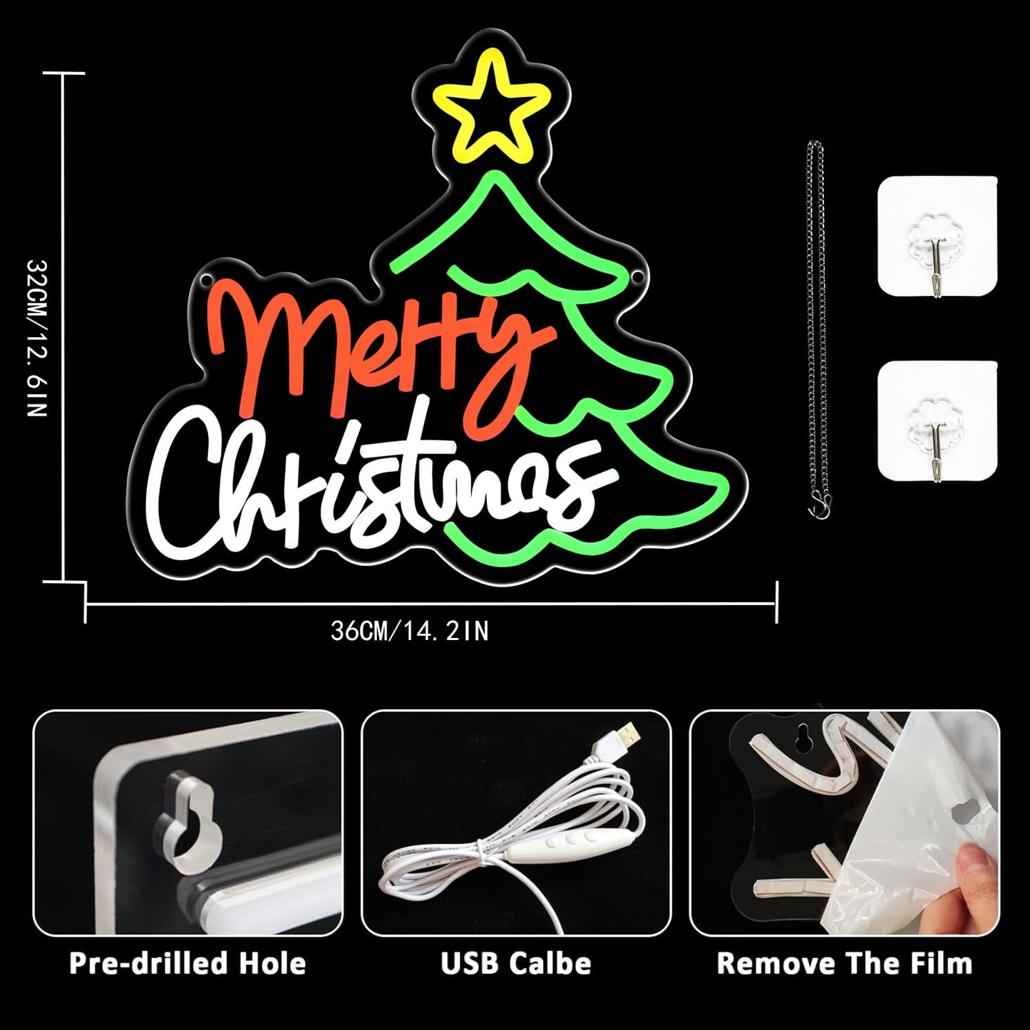 UExnkj-Y Merry Christmas Neon Sign for Wall Decor, Dimmable Christmas Tree Neon Signs LED Light up Sign with USB Powered for Bar Man Cave Club Party Room Shop Window Bedroom Decor Gifts