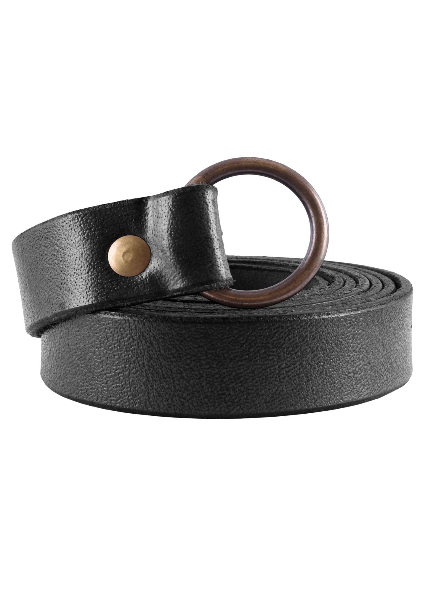 Battle-Merchant Medieval Leather Long Belt with Brass Ring – Long Viking Renaissance LARP Belt in (Black, 59)