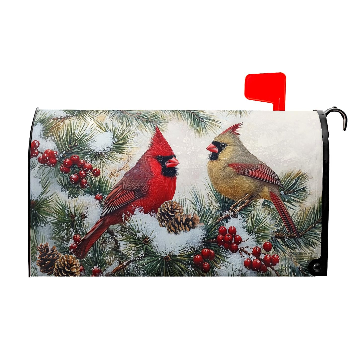 Winter Cardinal Birds Mailbox Covers Magnetic Standard Size 25.5x21in Christmas Decoration Mailbox Wraps Post Letter Box Cover for Home Garden Outdoor Yard