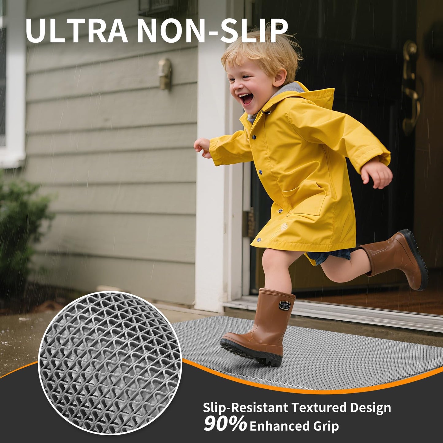 QiCaiJia Front Door Mat 31''x47'', Drainage Heavy Duty Dirt Trapping Non-Slip Doormats, Outdoor Rubber Floor Mats, Restaurant Commercial Kitchen Industral Pool Entrance Bar Wet Area, Grey