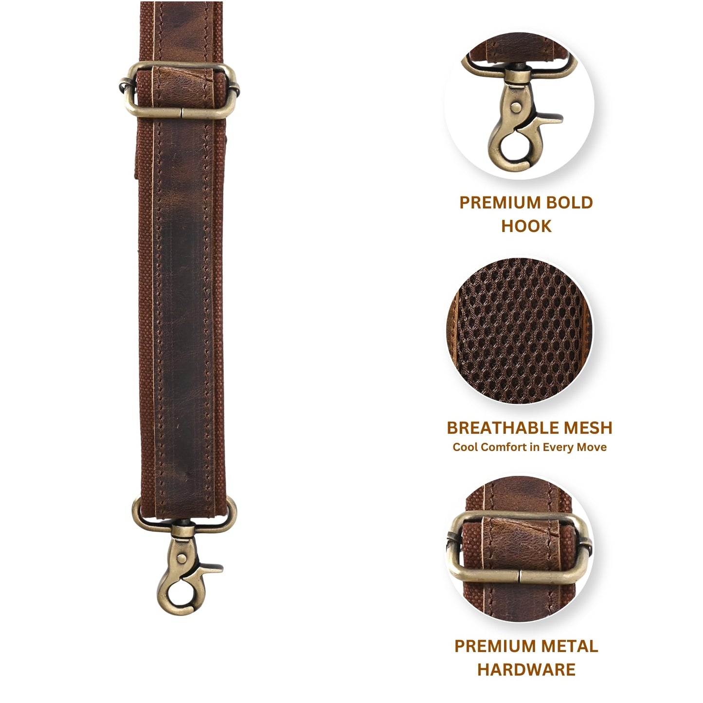 Autentico Premium Tan Leather Travel Bag Strap Adjustable Replacement Shoulder Strap Extra Wide Padded Design for Weekenders, Carry-Ons, Duffels Genuine Leather Comfort (Dark Brown)