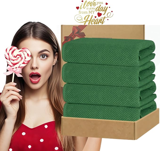 VOOVA & MOVAS Hunter Green Bath Towels, Bath Towels Set of 4, Large 30" x 56"