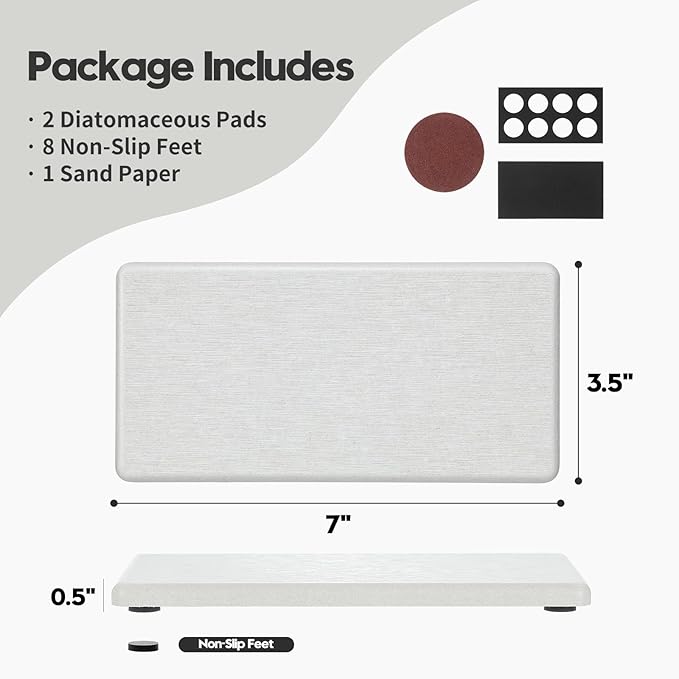 2PCS 7"x3.5" Water Absorbing Bathroom Sink Vanity Trays, Diatomite Stone Quick