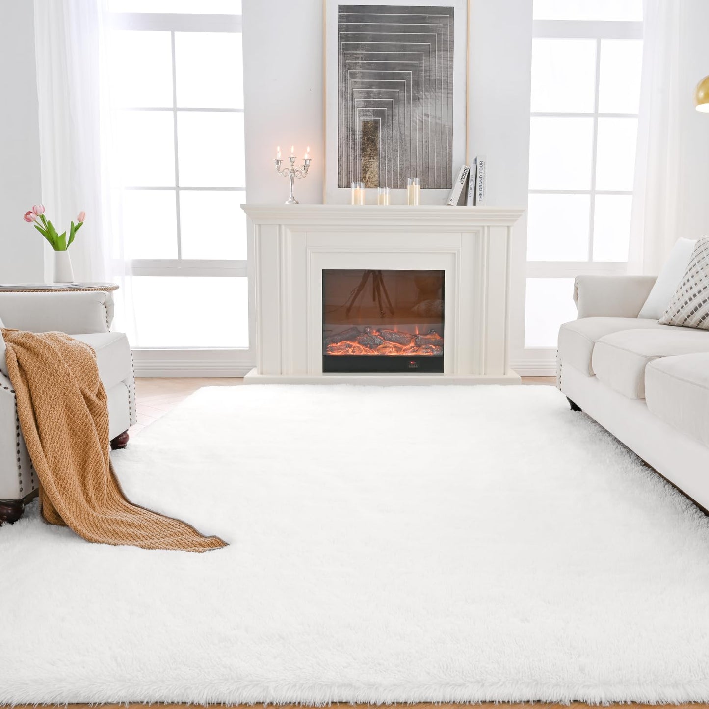 Fluffyrug Large Area Rugs for Living Room: Extra Large Area Rugs 10x14 Living Room - Big White Rug (White 10x14 Feet)