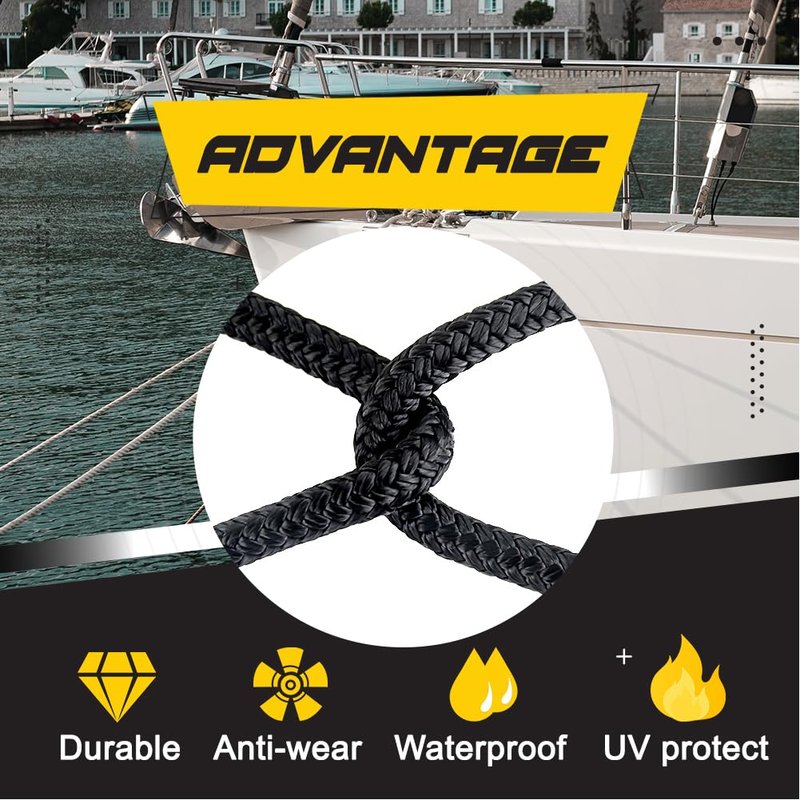 Boat Dock Lines 1/2" X 20' Double Braided Nylon Boat Ropes with 12" Pre-Spliced Loop Marine Rope Durable Marine-Grade Dock Lines Used for Boat Marine Docking Mooring Lines Ropes