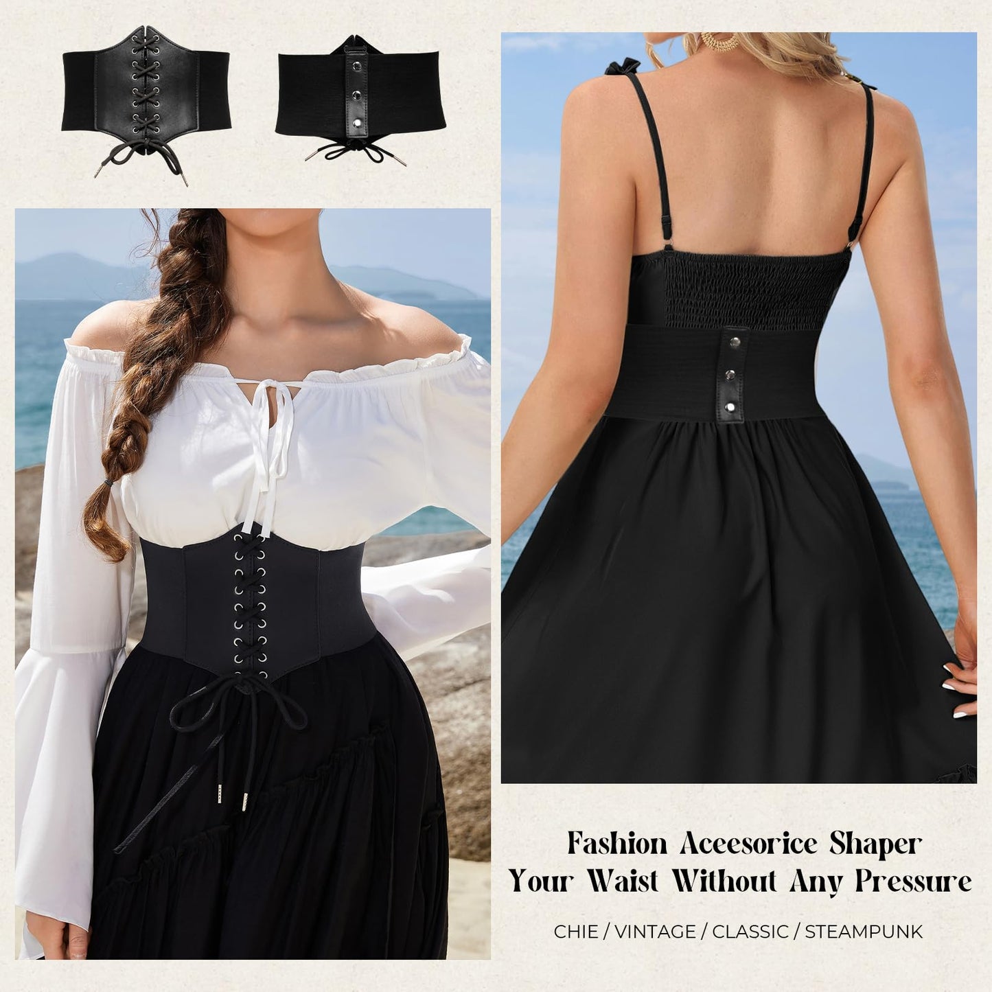 GRACE KARIN Faux Leather Steampunk Sexy Underbust Waist Belt Corset(XL,Black)