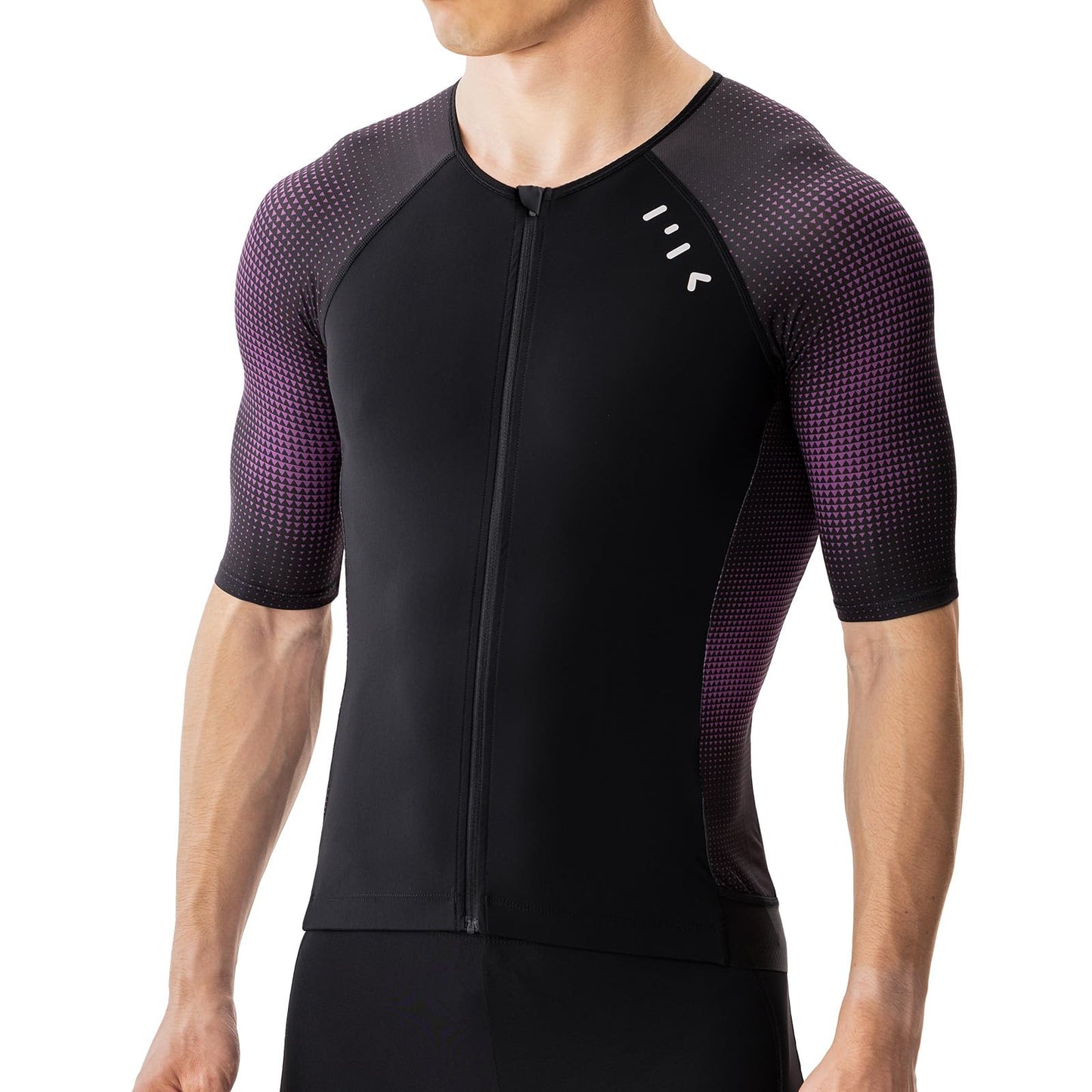 MY KILOMETRE Men's Triathlon Top Full Zip Short Sleeve Tri Shirt, Quick-Dry, UPF 50+ Protection with Reflective Back Pockets, Performance Gear for Running, Swimming, Cycling Purple