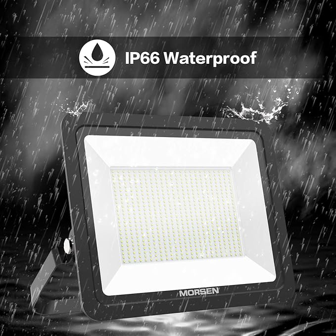 MORSEN 500W Flood Light Outdoor Plug in - 50000LM 5000K LED Flood Light, IP66 Waterproof, UL Listed Daylight Security Lights for Garden, Yard, Garage, Stadium, 2 Pack