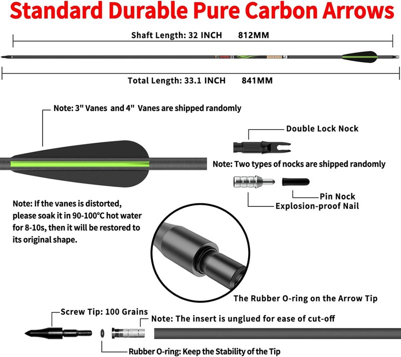 Sanlida 100% Pure Carbon Hunting Arrows - Olympic-Grade 10 Spine Deflection | 0.001" Straightness, 12/24 Pack