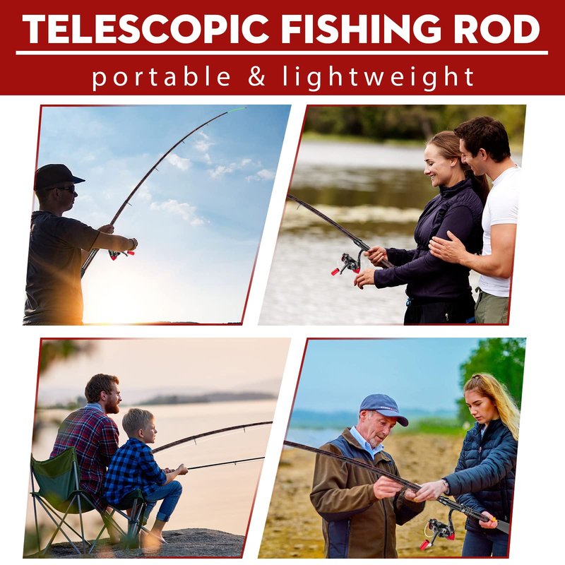 QudraKast Fishing Rod and Reel Combos - High Precision Machined Pattern Telescopic Fishing Pole and 12+1 Full Metal Ultra Smooth Spinning Reel Combos with Carrier Bag 1.8 M