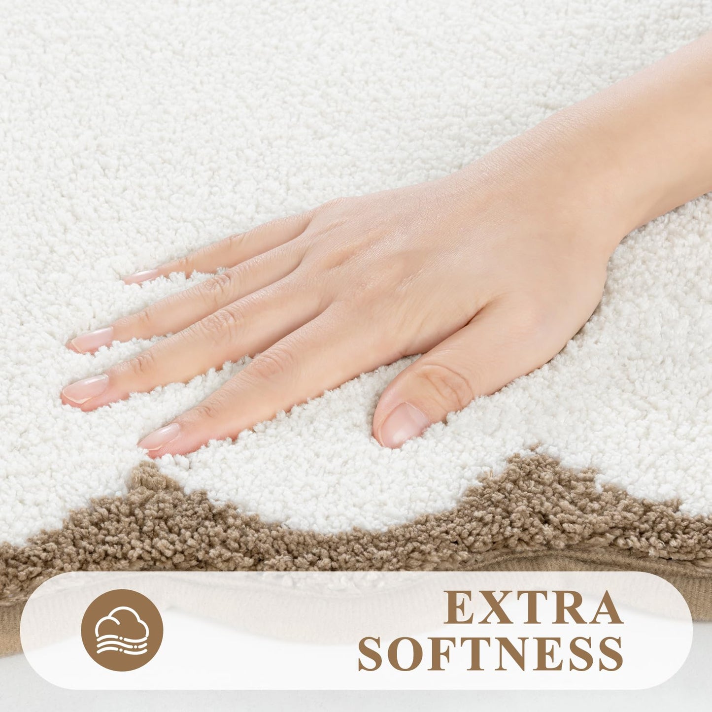 Pauwer Bathroom Rug Sets 3 Piece, Scalloped Bath Rugs, Beige and Khaki