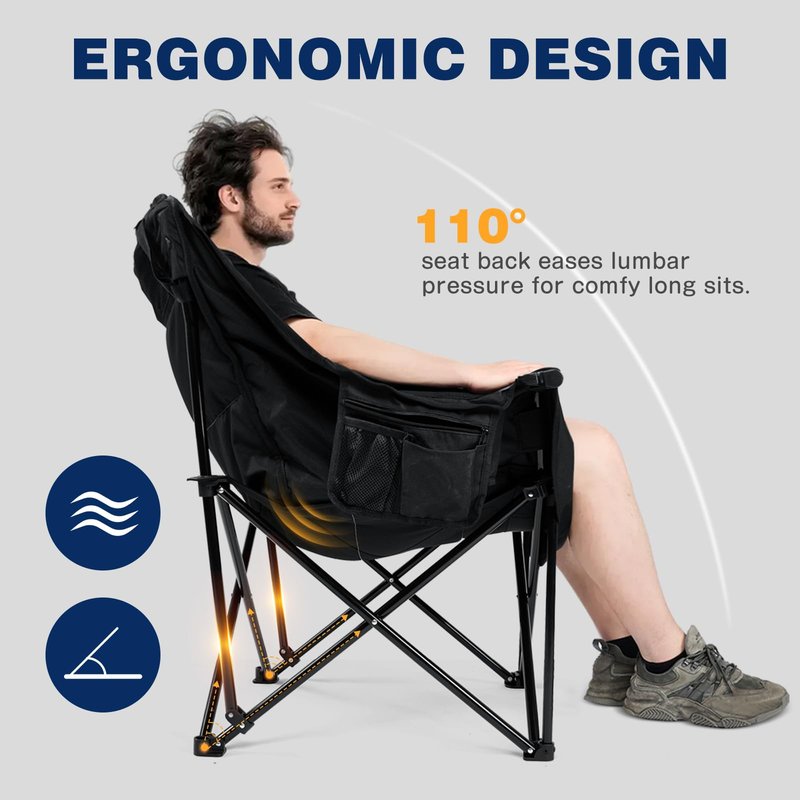 apollo walker Extra Wide Oversized Camping Chair - Heavy Duty Padded Folding Chair with Cooling Bag, Cup Holder & Carry Bag