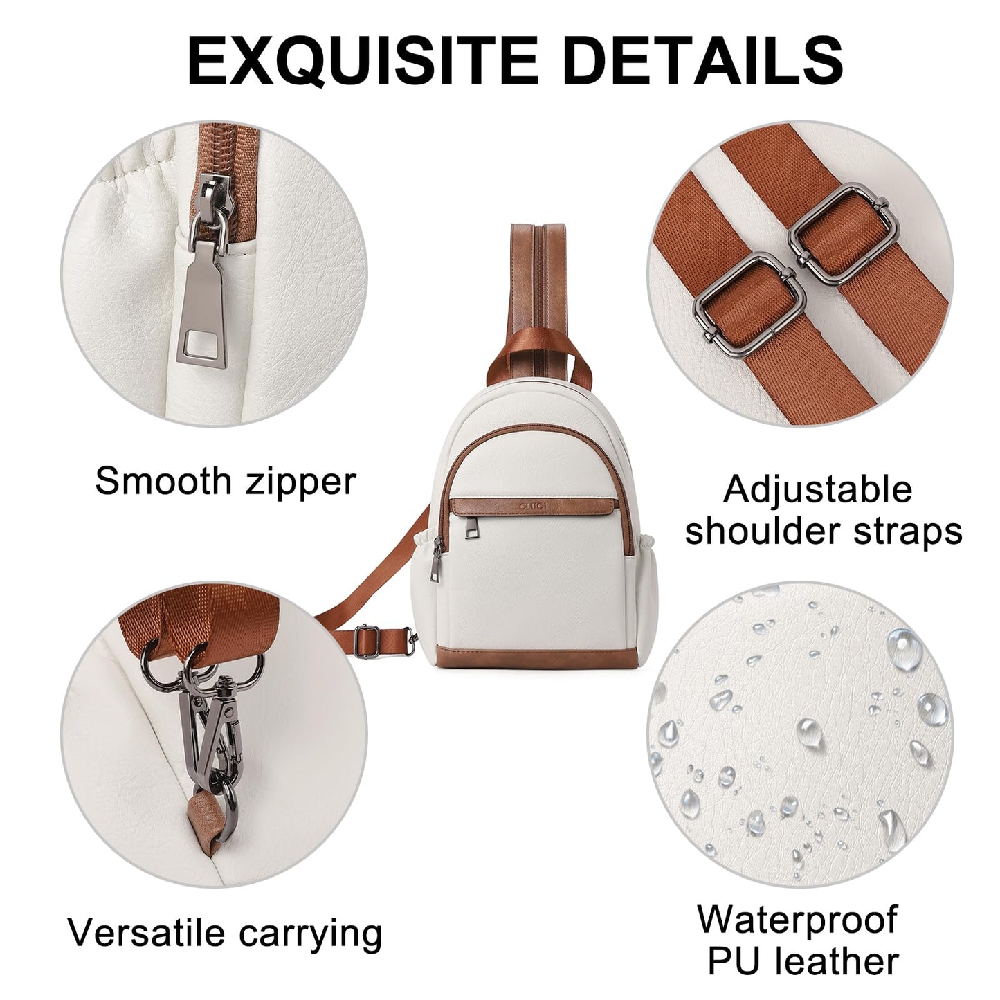 CLUCI Sling Bag for Women Leather Women's Backpack Small Convertible Backpack Purse Crossbody Bag for Travel