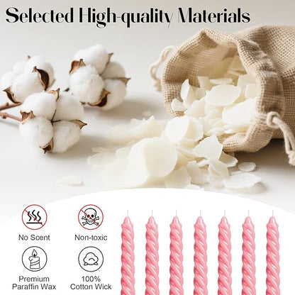 Tobeape Pink Twisted Taper Candles Set of 12, 10 Inch Tall Unscented Dripless, Smokeless Spiral Tapered Candlestick for Wedding Home Décor Dinner Birthday Party Valentine's Day - 8 Hour Long Burning